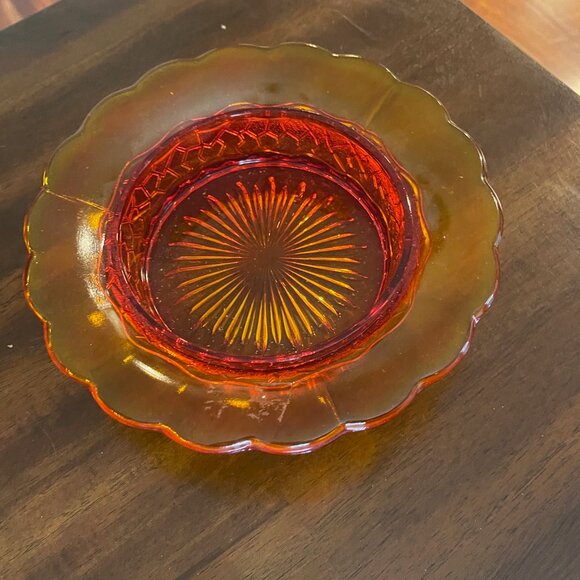 Vintage Amber Glass Red Orange Candy Dish Bottom - Picture 4 of 5